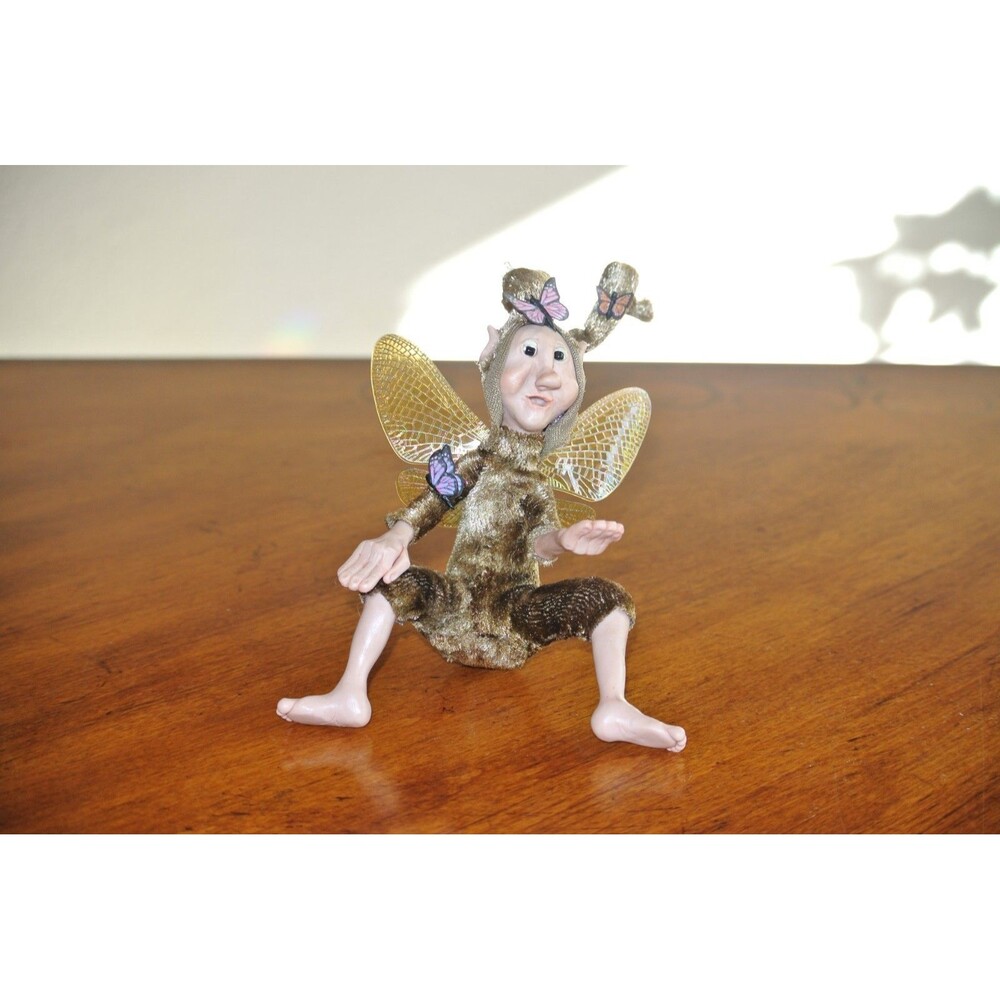 Fairy Figurine Pixie Wood Sprite Butterfly Male Polymer Shelf Sitting Handmade - Picture 3 of 10